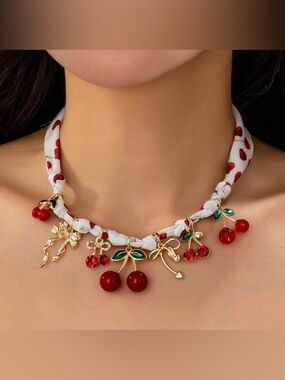 Coquette Cherry Bow Necklace